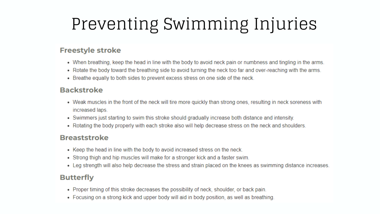 Swimming injuries Medicine In Motion