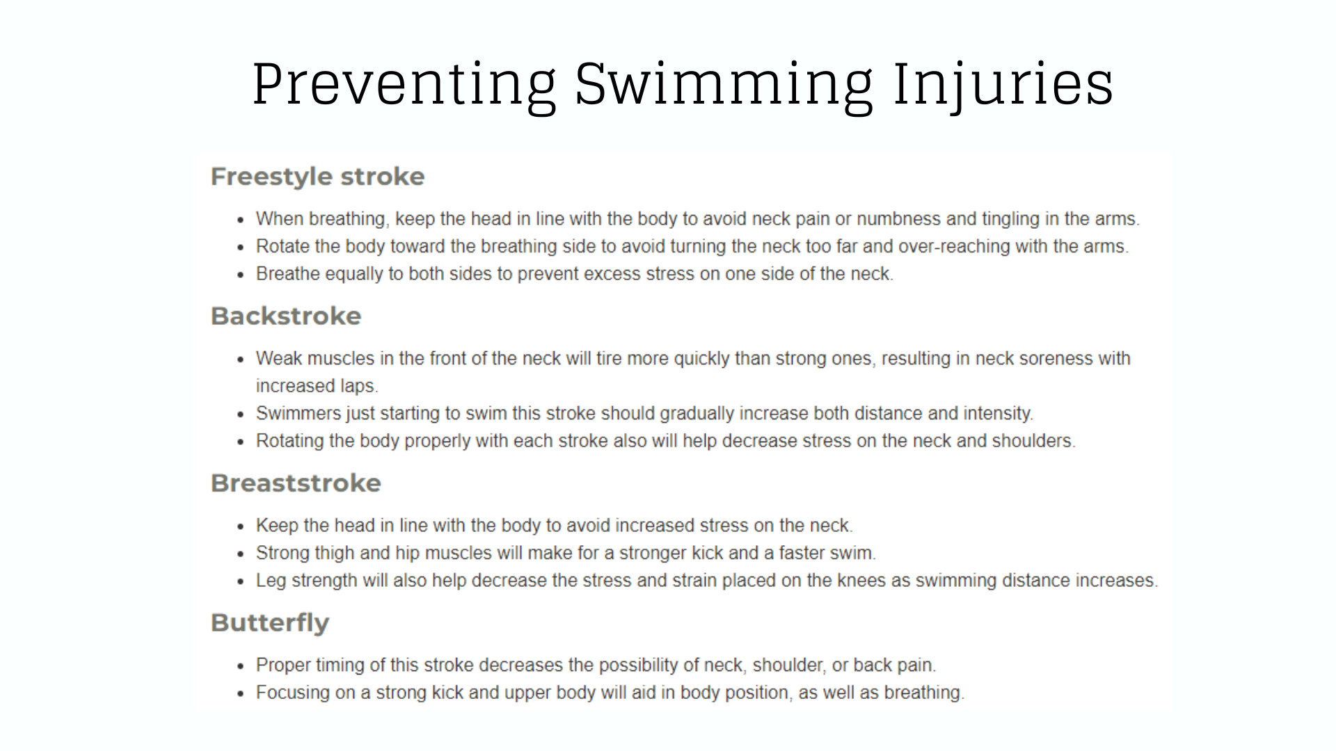 Preventing Swimming Injuries